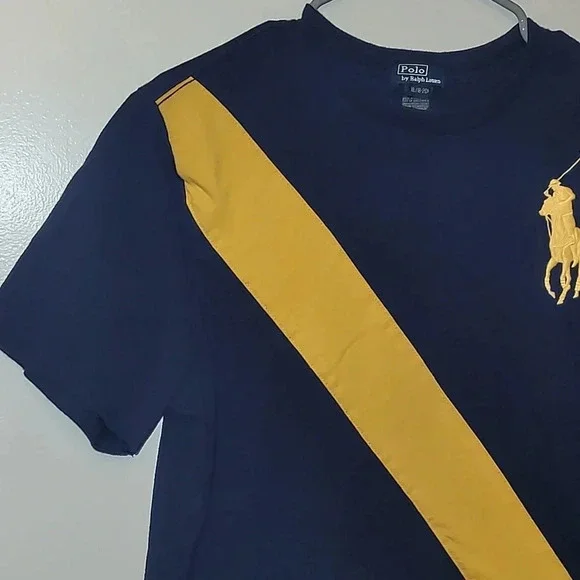 Polo by Ralph Lauren vintage 90s y2k embroidered boys XL 18/20 Navy and gold tee - Picture 4 of 9